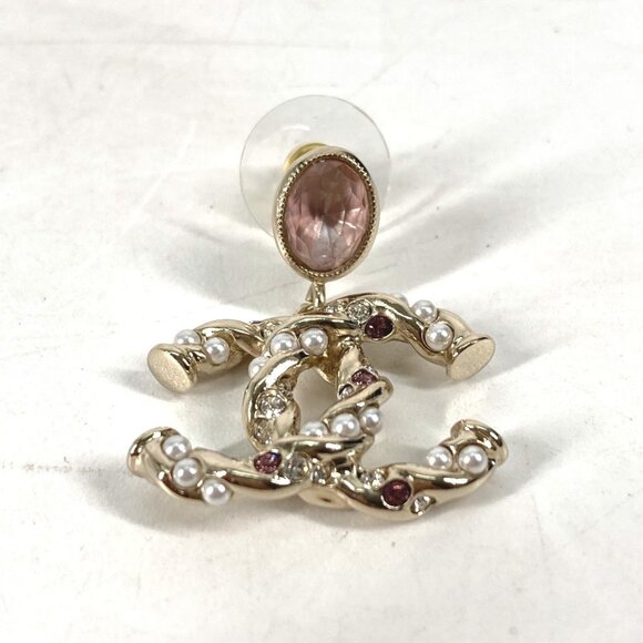 CHANEL Pink Pearl Logo Earrings